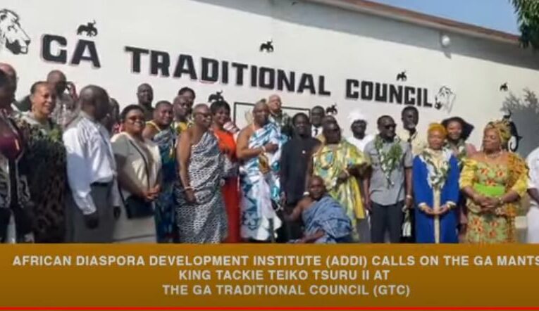 King of Accra, Nii Tackie Teiko Tsuru, receives the African Diaspora Development Institute ( ADDI) at the ga traditional councel (gta)